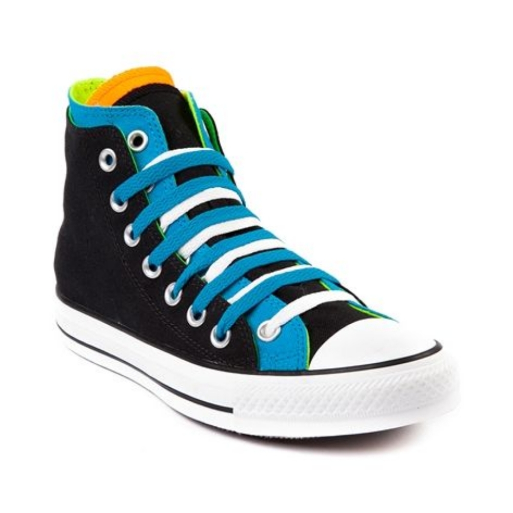 Converse Neon Black and Blue High-Top Sneakers Sz 7 Womens Or Mens 5 Like NEW!